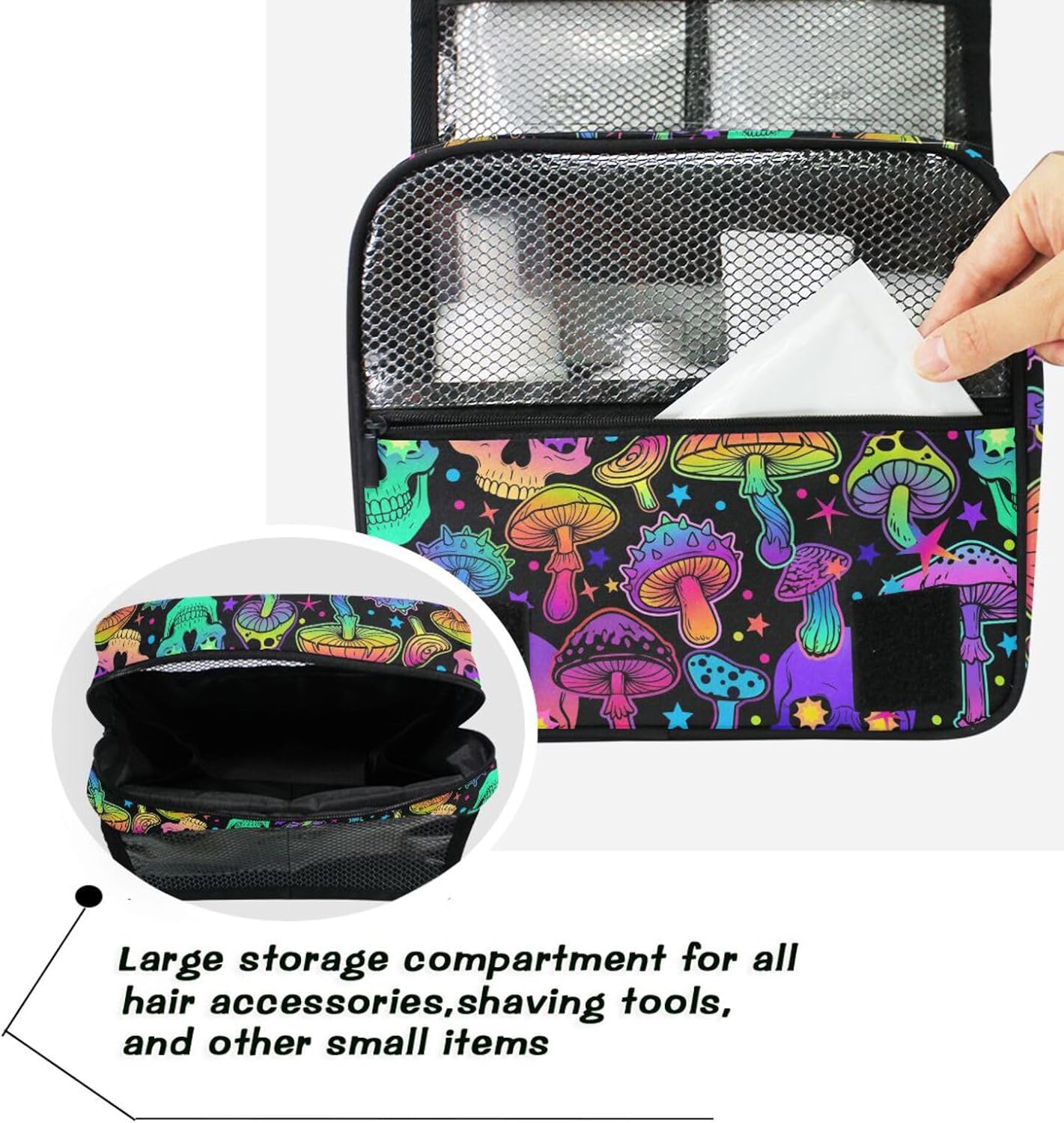 MNSRUU Hanging Toiletry Bag Magic Skull Mushroom Purple Makeup Bag Travel bag for Toiletries Portable Toiletry Organizer Bags Toiletry Bag for Women Men, Travel-Essentials Toiletry Bag