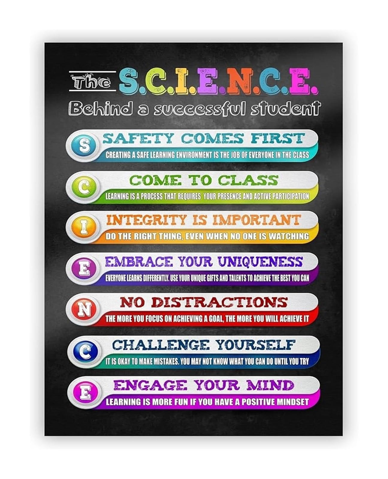 PIUHRKLEVD Science Classroom Motivational Poster Successful Student Strategies and The of Effective Learning Educational Decor 8 X 12 in