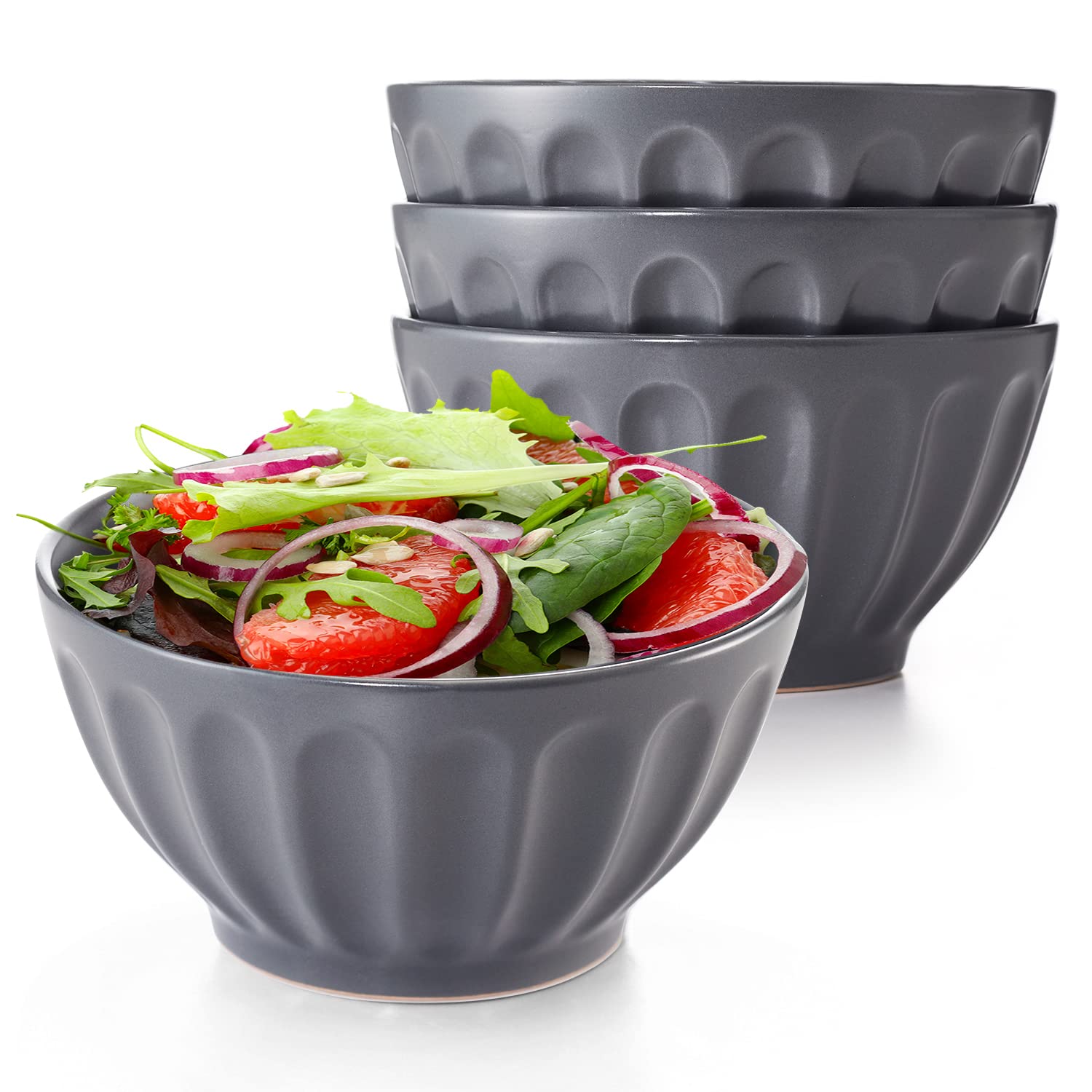 4-Piece Ceramic Bowls Set by Maison Neuve - 5.75 Inch / 20 Ounces All-Purpose Bowls for Kitchen - Stackable, Dishwasher & Microwave Safe - Bowls for Cereal, Rice, Soup, Salad, Pasta (Storm Gray)