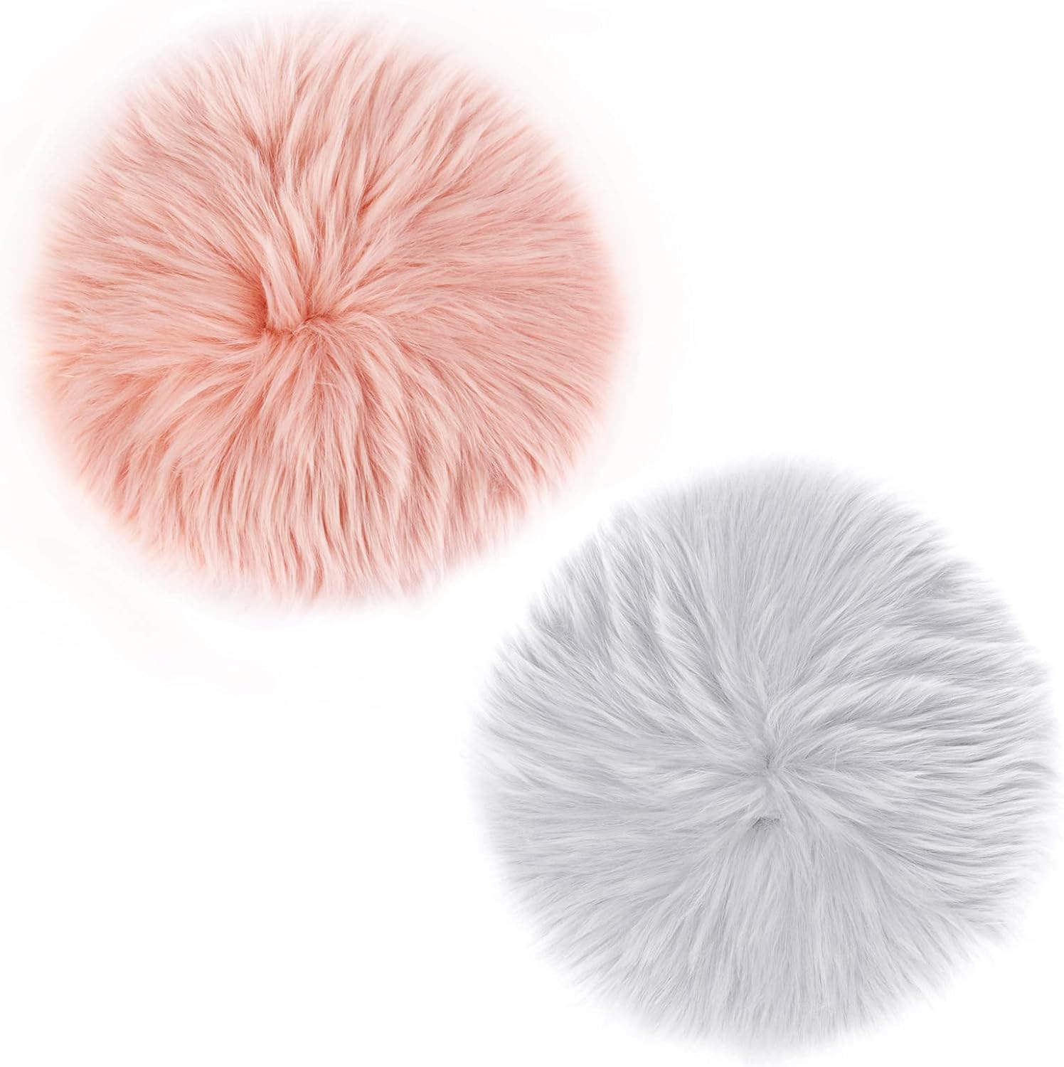 sansheng 2 Pack 12inches Small Round Faux Fur Rug, Fluffy Rug for Photographing Background of Jewellery Nail Pictures(Pink&White)