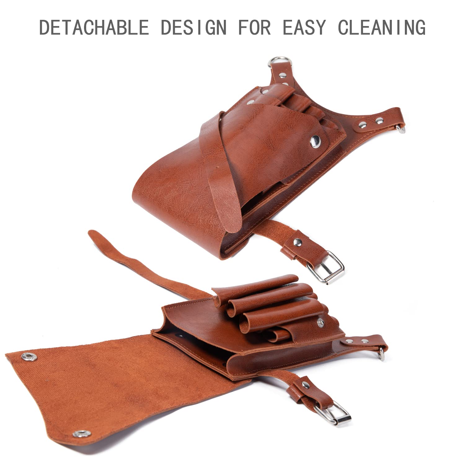 Riñonera para peluquería, Bolsa de herramientas de peluquería, funda para tijeras con correa ajustable para el hombro para peines, maquinillas de afeitar, tijeras, clips (LQ-YZ Marrón)