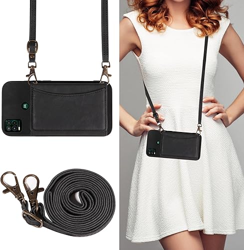 Miniatura 10 de Funda para teléfono Moto G Stylus 5G 2021 con correa cruzada para el hombro y tarjetero de cuero para tarjetas de crédito, bolsillo delgado,