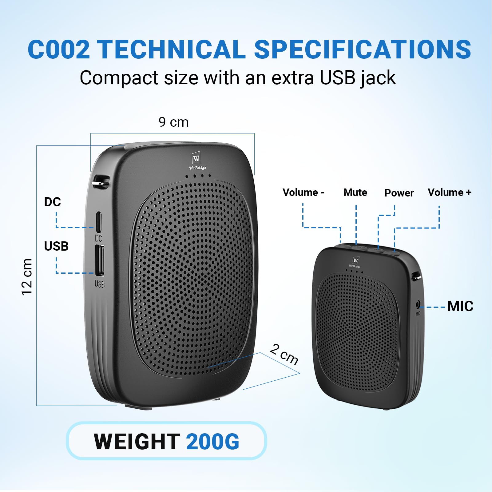Amplificatore vocale wireless da 15W con microfono auricolare | Altoparlante con microfono,Altoparlante auricolare Bluetooth Mic per insegnanti anziani,Sistema PA portatile per aula C002
