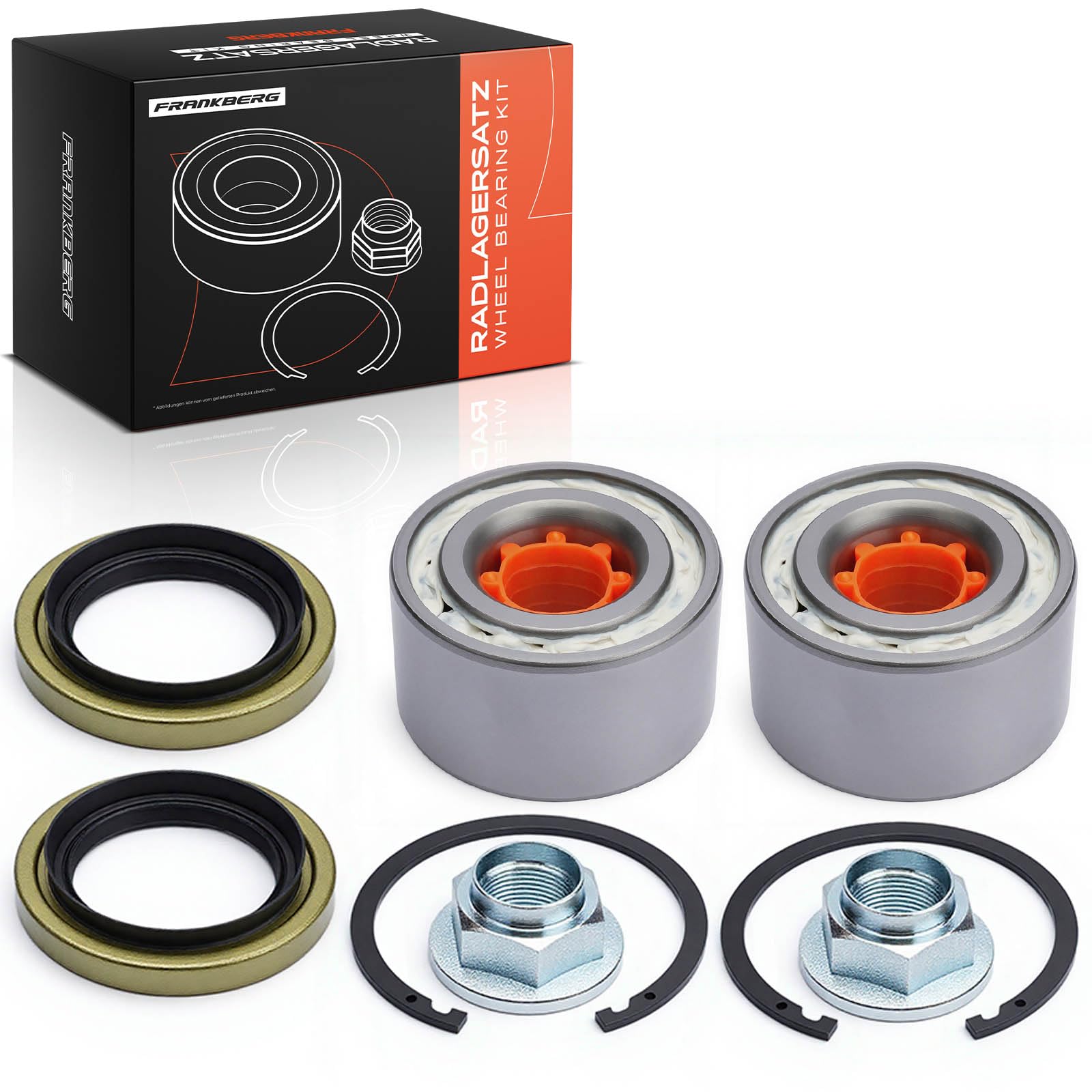 Frankberg Lot de 2 roulements de roue avant avec bague d'étanchéité d'arbre + écrou + bague de sécurité compatibles avec Supra A7 Supra A8 Replace# VKBA3763,90369-35034