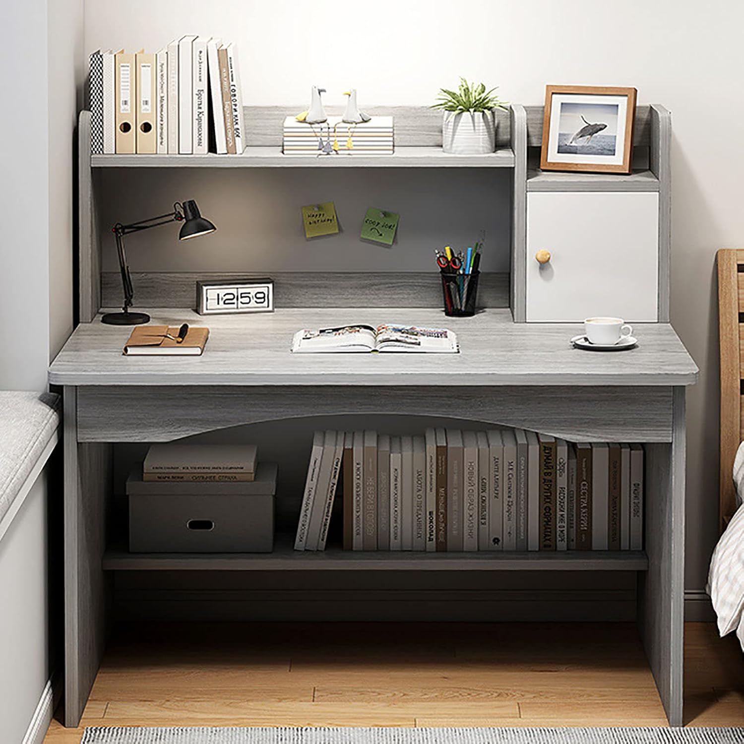 Computer Desk with Hutch,Writing Study Table Home Office Desk Workstation with Storage Shelves,Modern Simple PC Table for Space Saving,Easy Assemble(80x45x105cm(31x18x41in), Grey2)