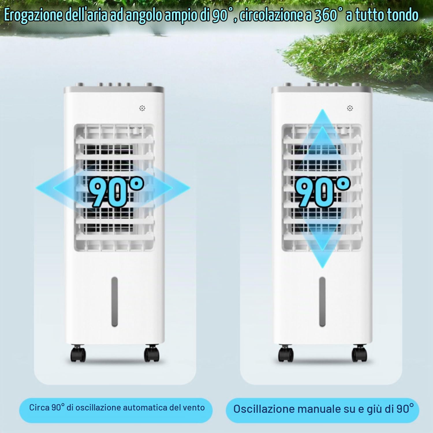 Condizionatore d'aria portatile 3 velocità 90° Oscillante funzionamento silenzioso Display digitale Timer 8 ore Raffreddatore d'aria evaporativo con ventola di raffreddamento a distanza per casa