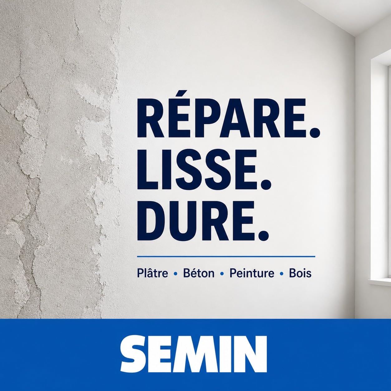 Semin SEM-LIGHT Enduit de Rebouchage Allégé- 5 X 1 L – Ultra Léger, Sans Retrait & Séchage Rapide – Réparation Trous & Fissures – Intérieur Murs & Plafonds – Blanc Mat – 5 Spatules Intégrées