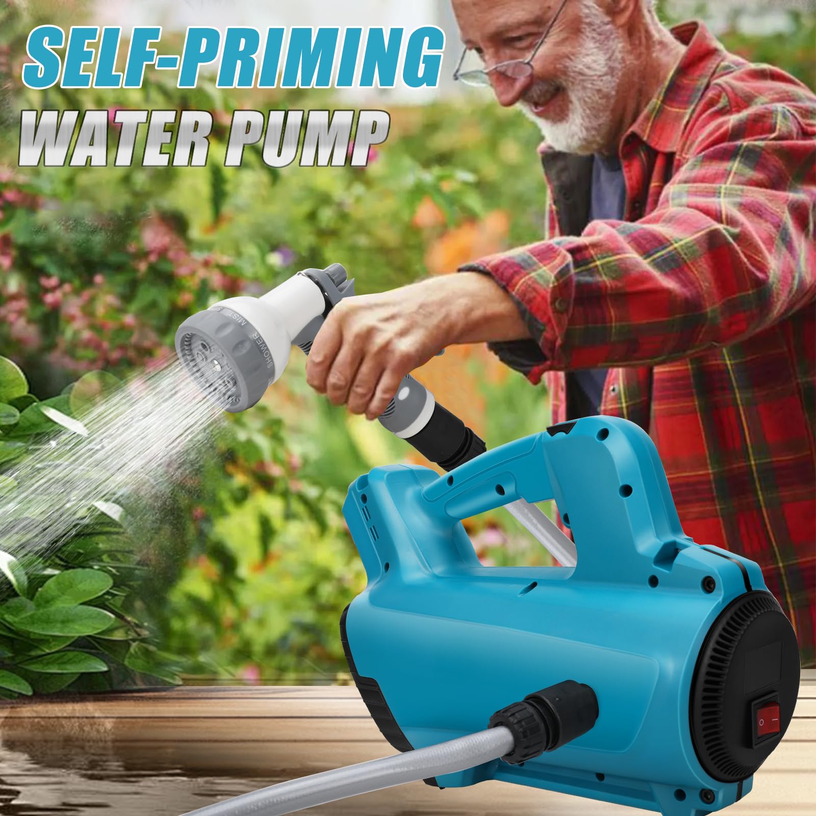 Waterpomp voor Makita accu, 18 V, draadloos, draagbaar, zelfaanzuigende elektrische tuinpomp, 220 W, met wateruitlaatslang, 10 m (zonder batterij