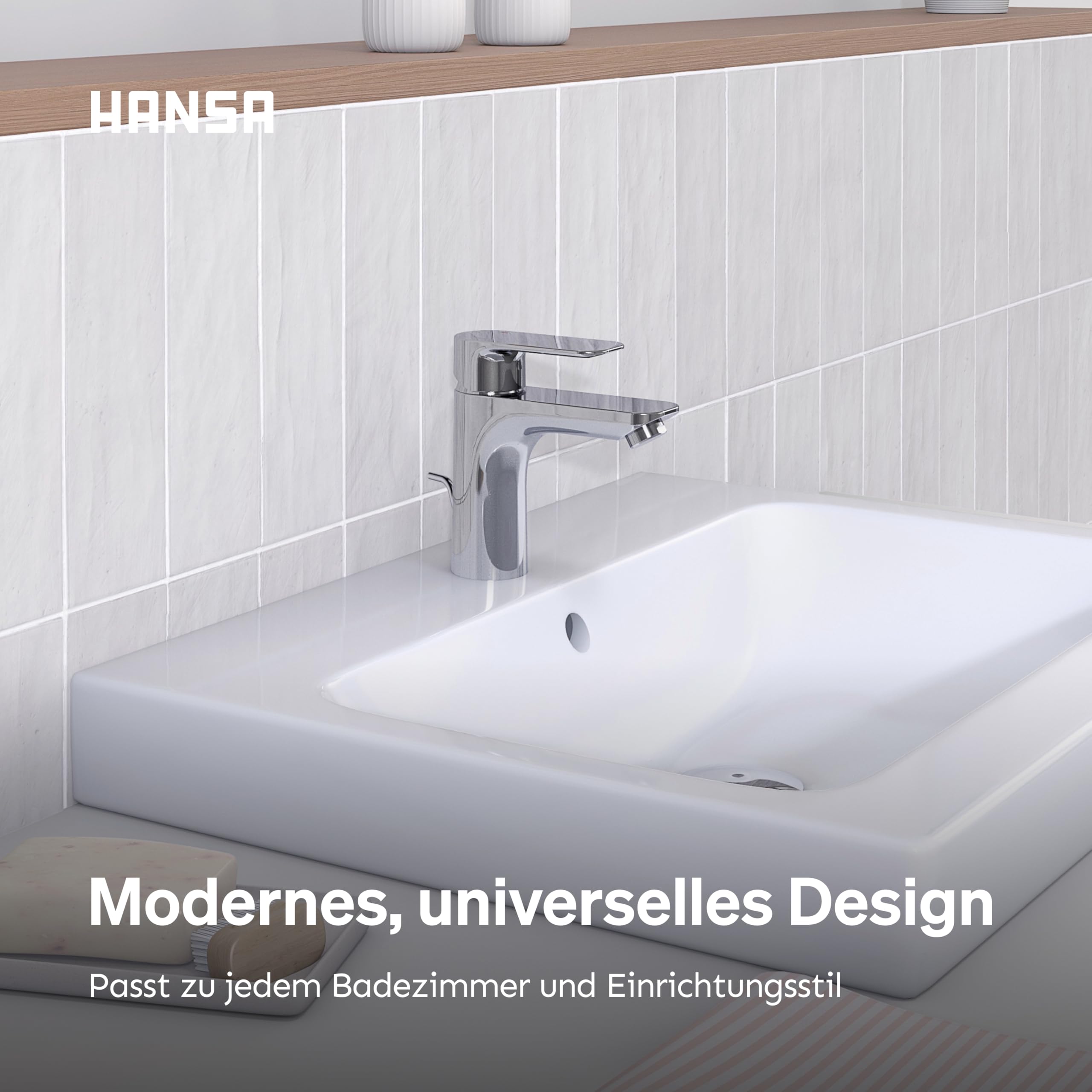 HANSA BASIC XL Waschtischarmatur I Einhebelmischer Waschbecken mit Temperatur & Mengenbegrenzer | XL-Size für mittelgroße bis große Bäder | Ablaufgarnitur mit Zugstange | Wasserhahn Badezimmer | Chrom