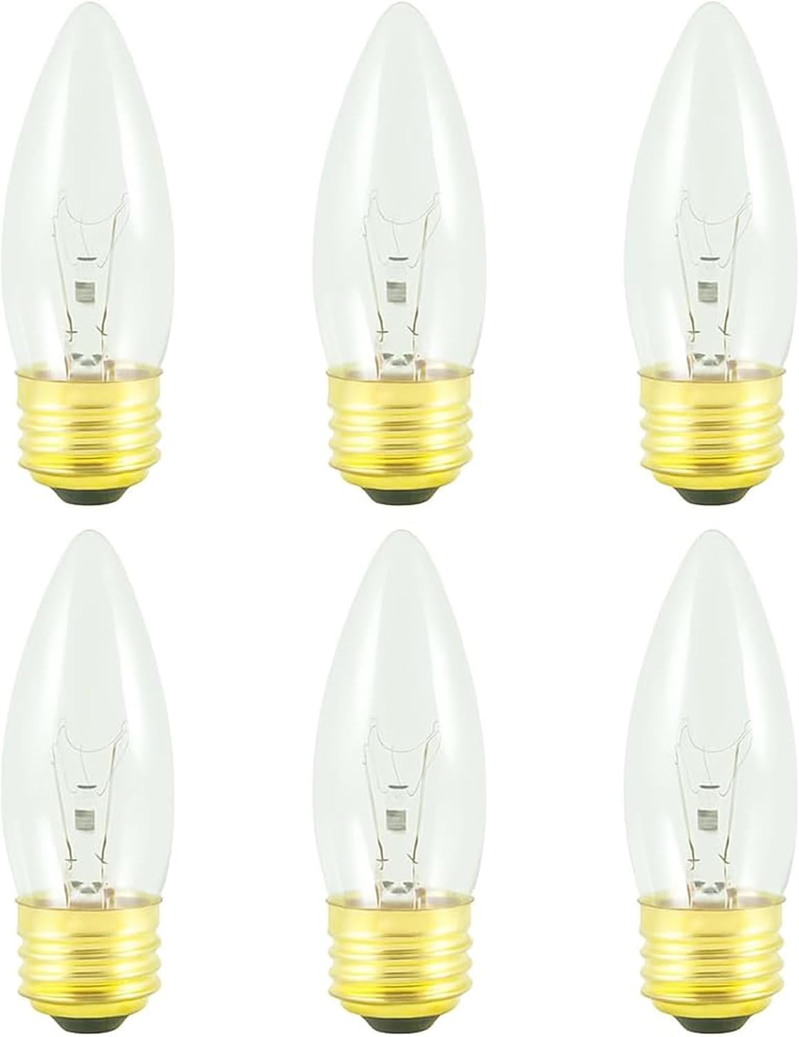 OHLECTRIC B10 Torpedo & Flame Tip Incandescent Bulb (6-Pack) 40W Clear, E26 Candelabra Medium Base, 300 Lumens, 2700K Warm White, Dimmable Decorative Bulb, 130V