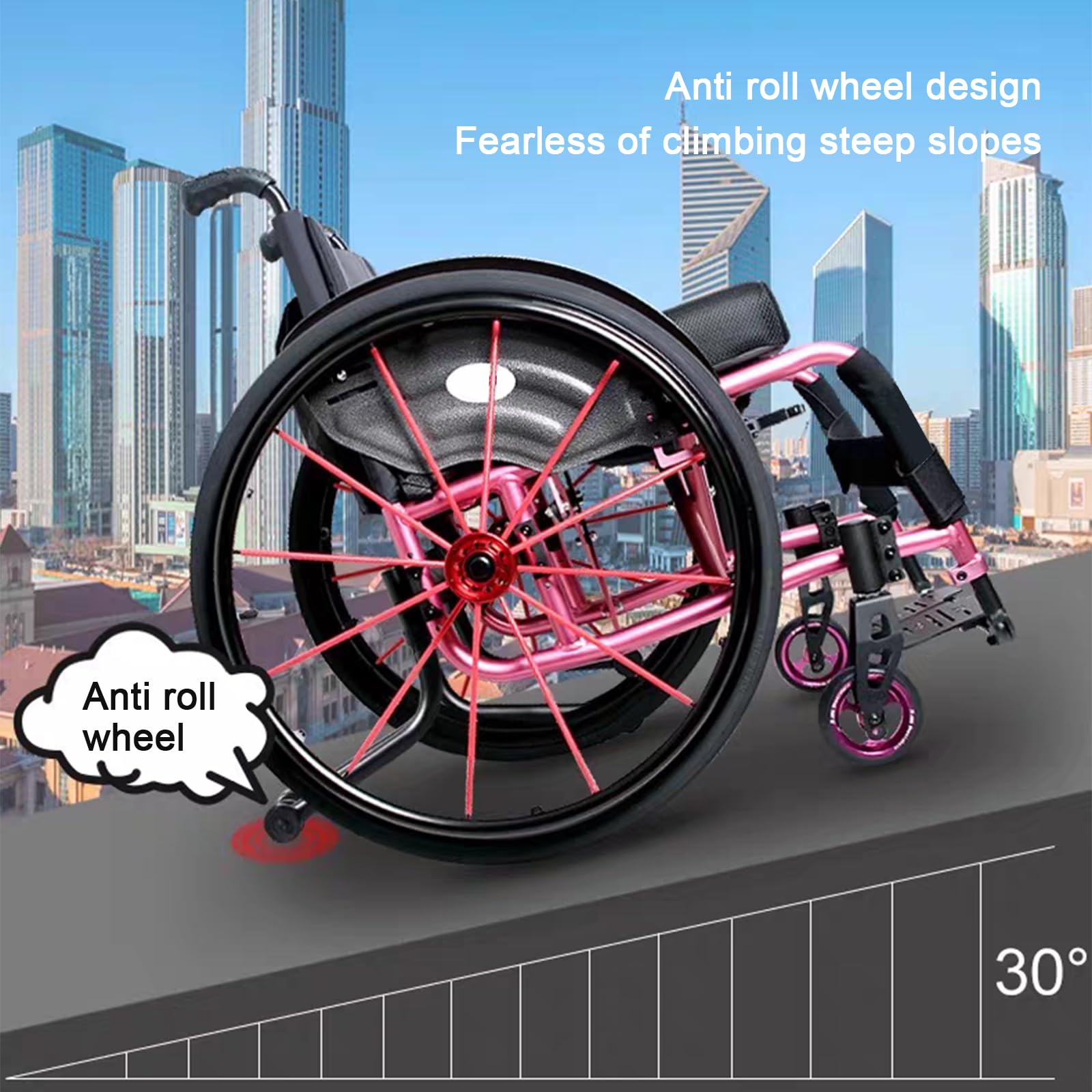 Wheelchair Sedia a Rotelle Pieghevole in Alluminio Ultraleggero, Sport per Sedie A Rotelle Adulto,Sedia a Rotelle Pieghevole e Semovente,Estetica sportiva, Regolabile(Seat width 42cm/16.5in,Yellow)