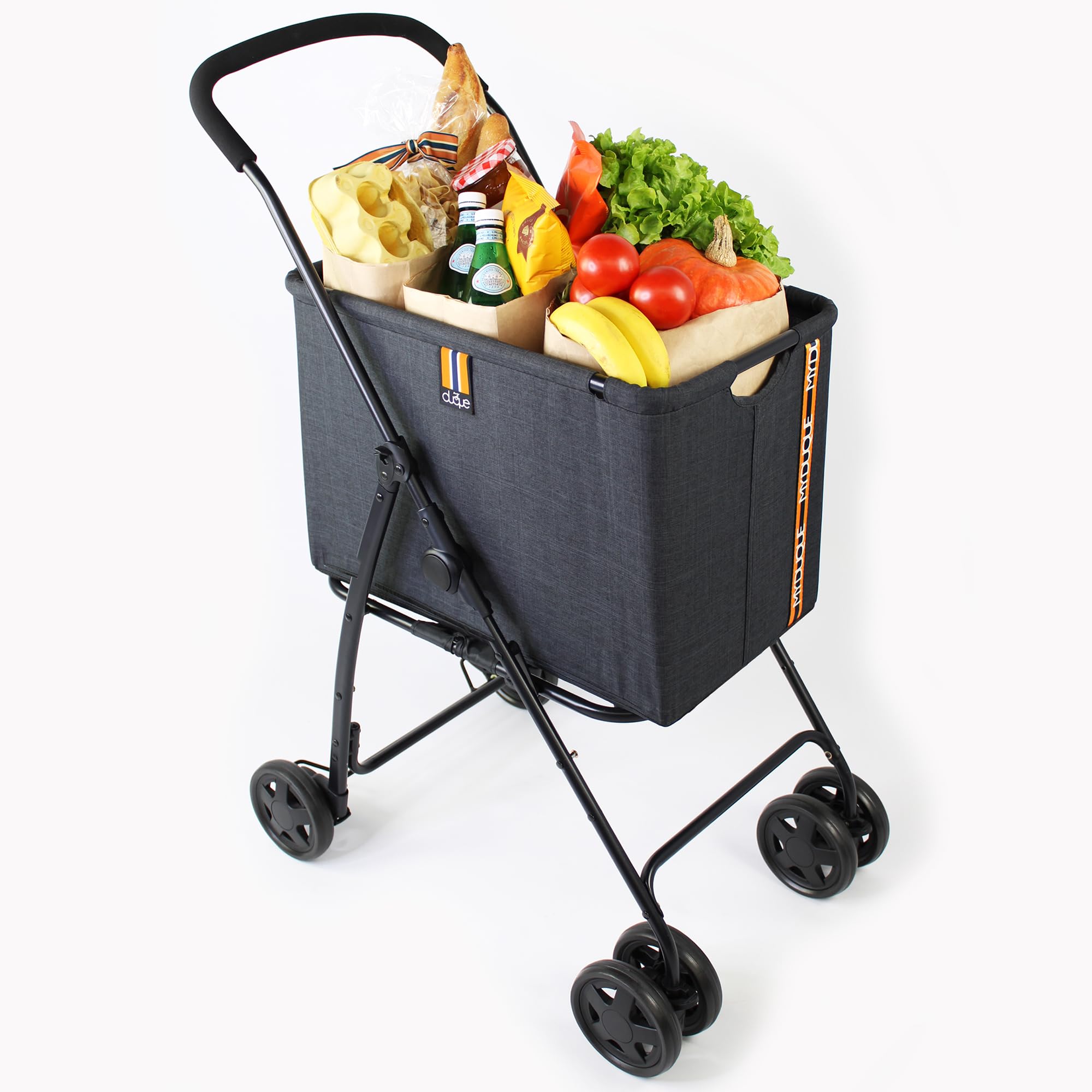 Mila moderno carrello della spesa, cestino rimovibile, porta - 15 kg/33 lbs, pieghevole, freno a pedale, manico morbido, tessuto resistente. Doppia ruote anteriori, manovrabilità a 360