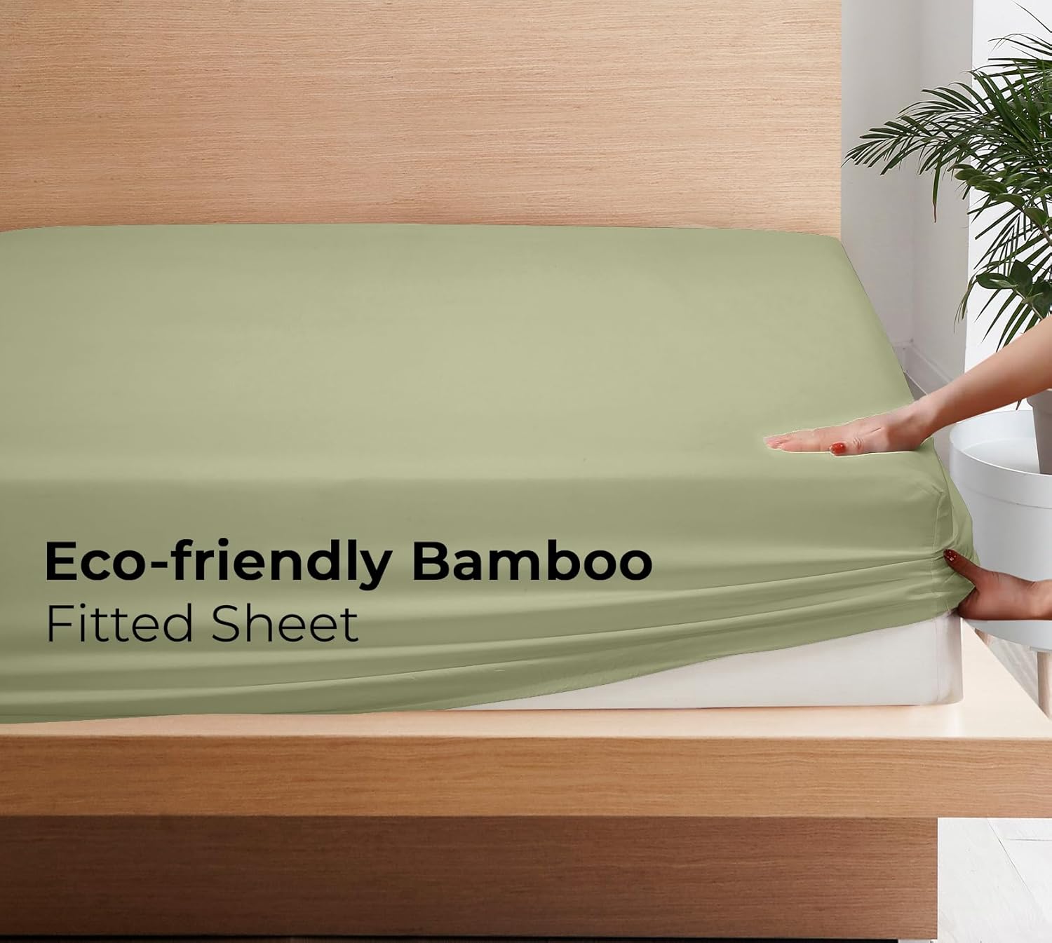Royale Linen Bamboo Viscose Fitted Sheet King Only - Cooling King Size Fitted Sheets - Deep Pocket Up to 16" - Organic Viscose Derived from Bamboo - Soft Silky Bottom Sheet (78x80 Inch, Sage Green)
