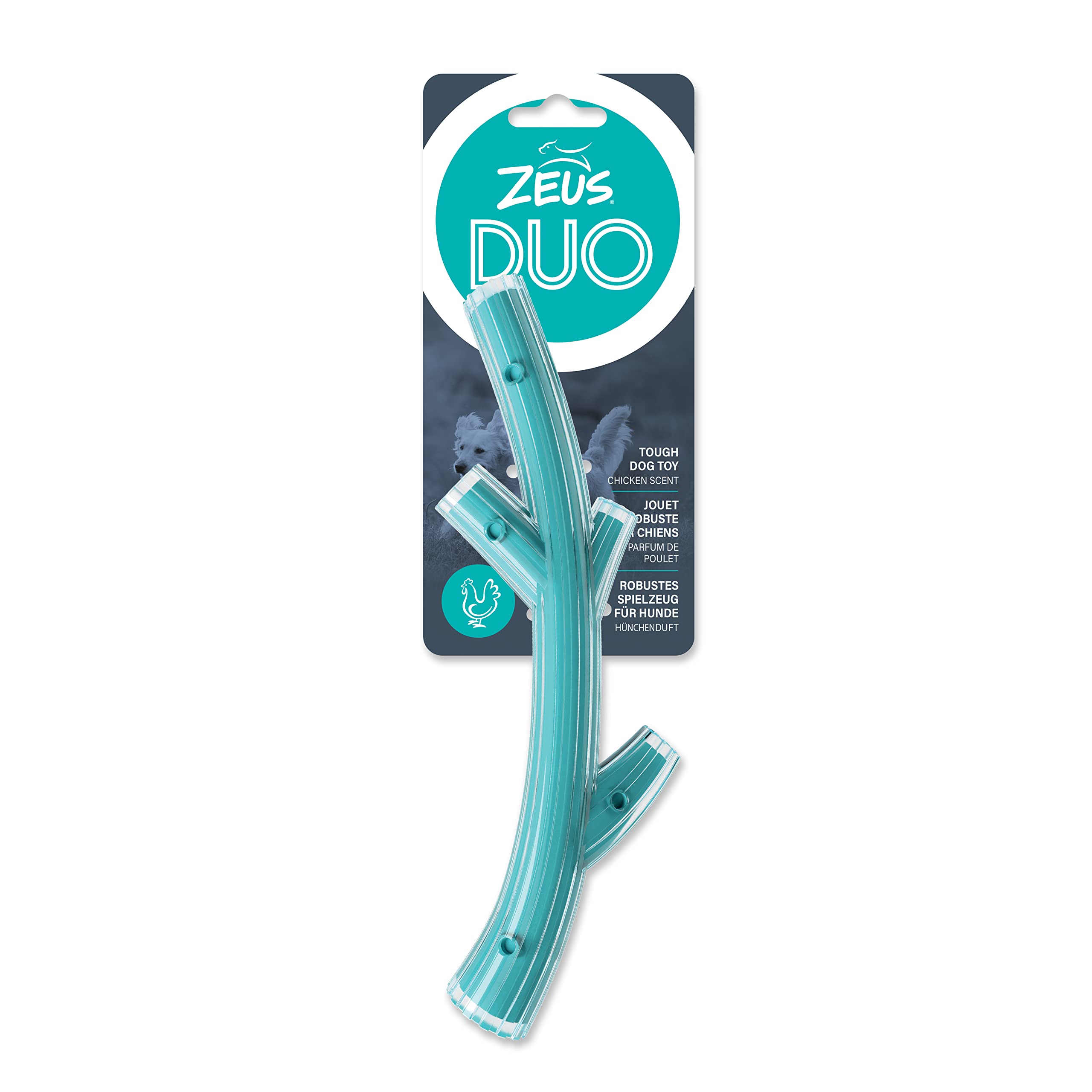 ZEUS Duo Stick Strong Dog Chew Toy for Active Chewers, Long Lasting Chicken Scent, Turquoise (96271)