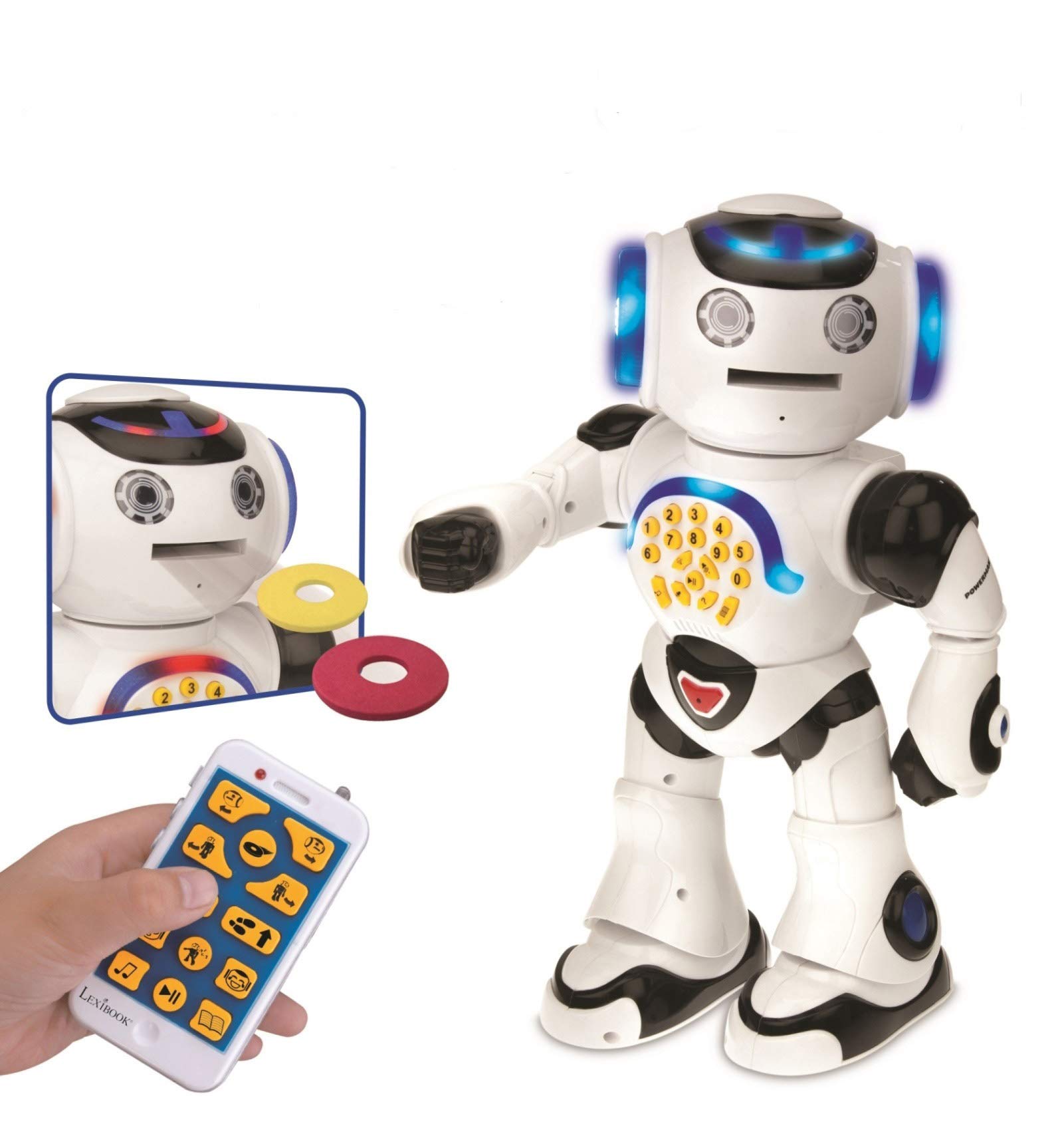 LEXIBOOK ROB50NL Powerman-Remote Control Walking Talking Toy Robot, Dances, Sings, Reads Stories, Math Quiz, Shooting Discs, and Voice Mimicking, for Kids 4+, Dutch Version