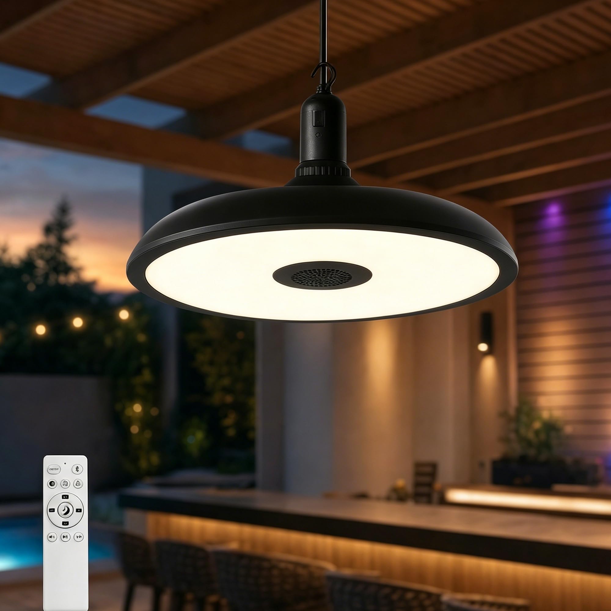 Lampa wisząca LED 28 cm na wyspę kuchenną, oświetlenie wewnętrzne i zewnętrzne, czarny wodoodporny żyrandol ze zmianą koloru do kuchni, baru, jadalni, sypialni, salonu