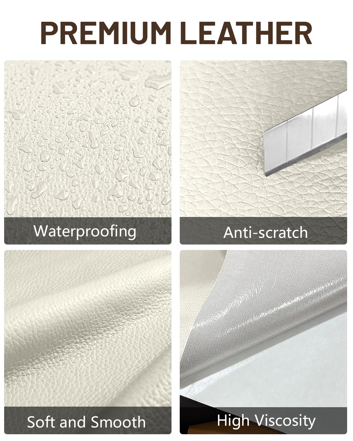 BOUYEER Pelle Adesiva per Riparazioni, 80x180 CM ecopelle toppe adesive per tessuti, Set Riparazione Ecologico & Senza Odori per Mobili/Divano/Sedili Auto/Borse/Restauro, Bianco avorio