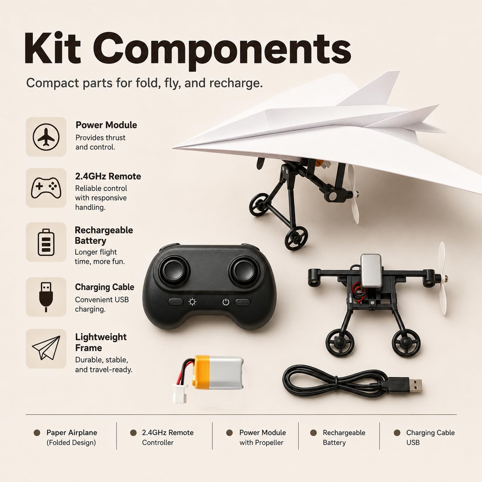 Genérico RC Paper Airplane Kit with Gyro Stabilizer, Remote Control Airplane, DIY RC Airplanes Kit, Foldable Lightweight Glider Tool for Hobbyists and Beginner Flyers (Three Batteries)