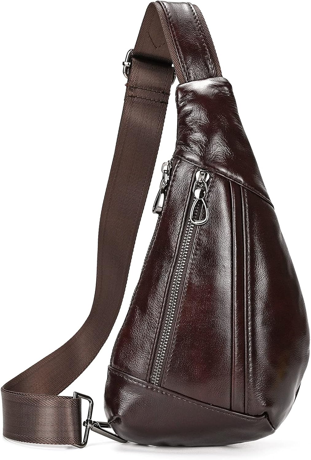 Genuine Leather sling bag for men casual crossbody backpack small shoulder bag chest bag for Travel, 9050 Brown