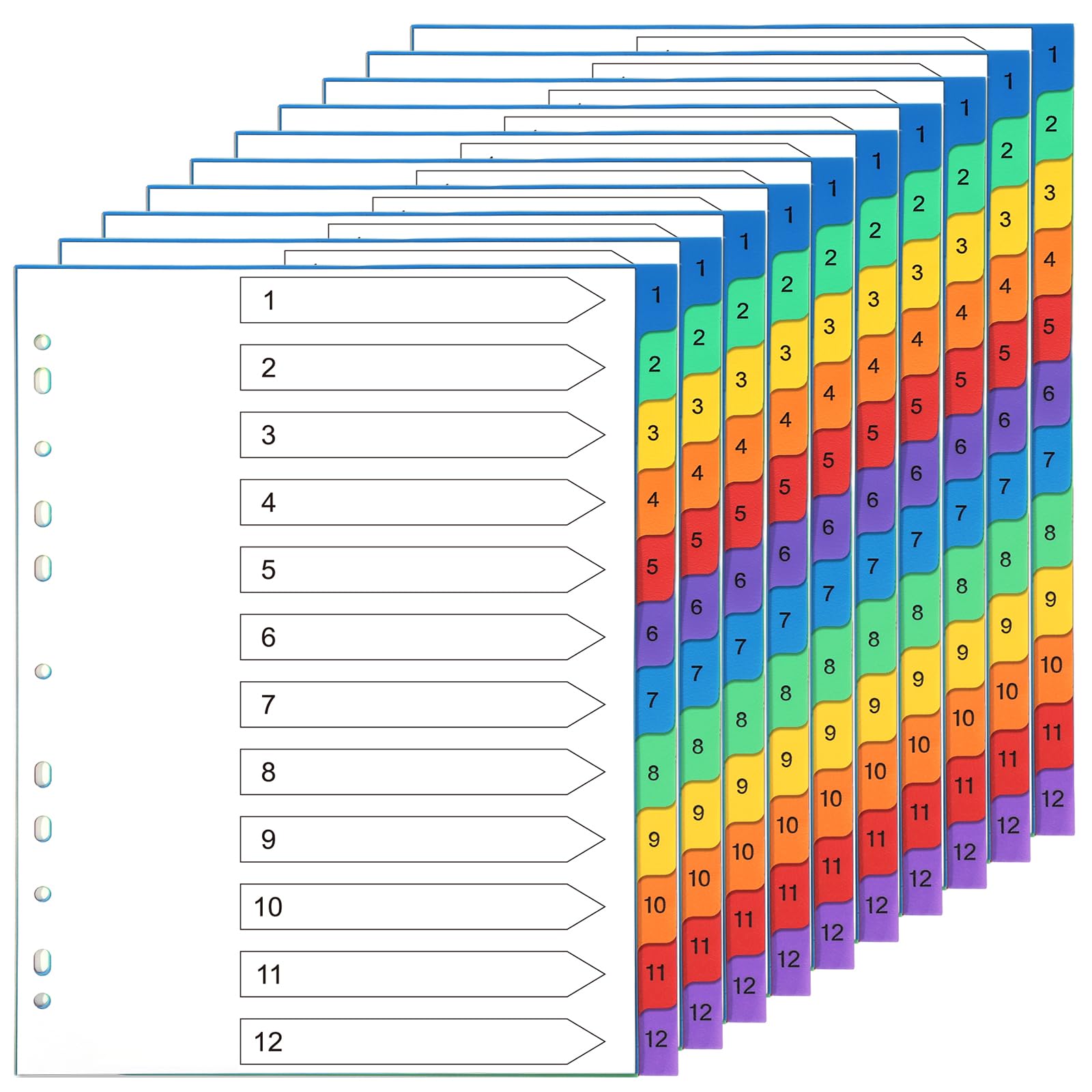 Thboxes File Dividers A4, 10 Pack 1-12 Part Folder Dividers Coloured Plastic A4 Dividers for Lever Arch Files Ring Binders Office School Index Dividers