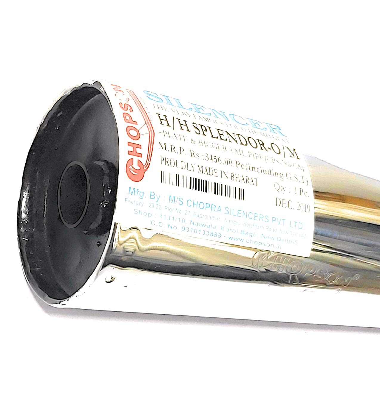 CHOPSON'S EURO 1 SPLENDOR silencer suitable for replacement in all SPLENDOR bikes. It fits well with SPL+, PRO, HF DELUXE, CD DELUXE ETC. (HEAVY DUTY NICKEL CHROME, 28mm LOUDEST HEARTBEAT)