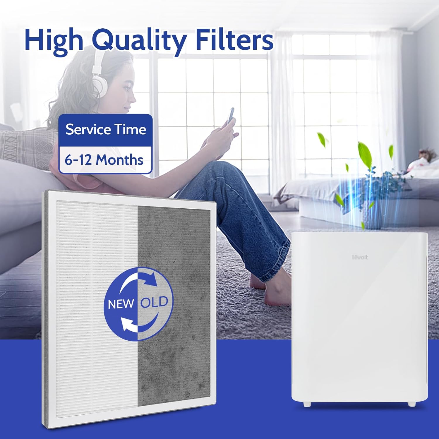 2 Pack Vital 100 Replacement Filter for LEVOIT Vital100 Air Purifiers, 2 Vital 100-RF HEPA & 4 Pre-Filter for 3-in-1 Stage Filtration - Image 5