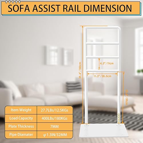 Miniatura 9 de yeezoo Barra de asistencia para silla y sofá, riel de asistencia de pie con fundas antideslizantes, barra de asistencia resistente de cuatro alturas