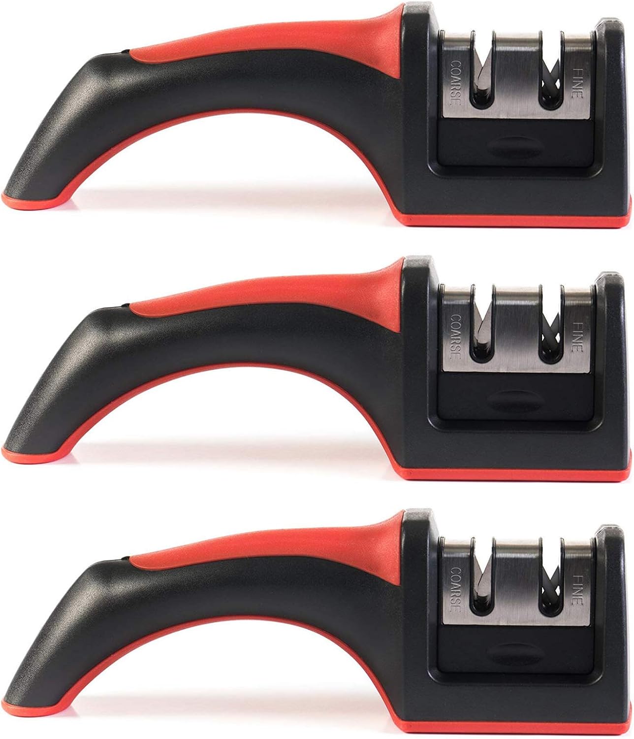 HUJI Professional Kitchen 2 Stage Chefs Knife Sharpener Help Repair, Restore, and Polish Blades with Soft Grip Safety Handle, Easy to Use (3, Two Stage Sharpener)