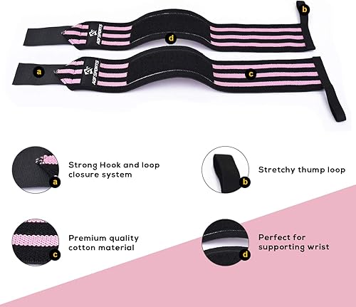 Miniatura 3 de AQF Muñequeras para levantamiento de pesas  Aprobado por USPA e IPL de 18 pulgadas con bucle para el pulgar  Correas de muñeca de levantamiento de