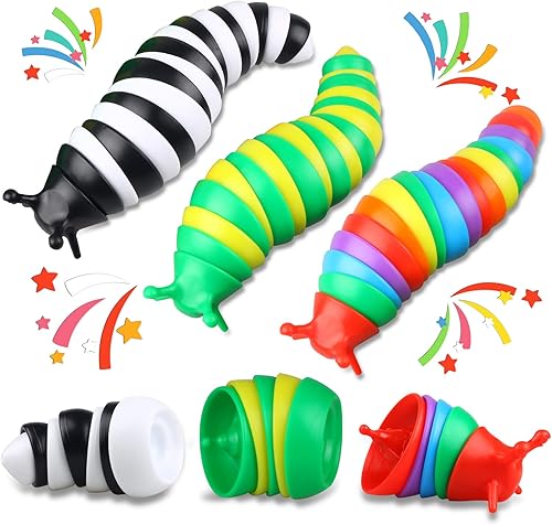 Miniatura 1 de Juguetes sensoriales para ansiedad con babosas, 3 unidades, juguetes sensoriales para niños autistas con colores arco iris, juguetes sensoriales