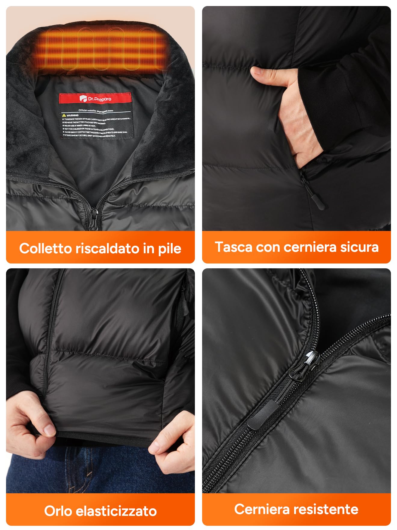 DR.PREPARE Gilet Riscaldato con Batteria 7,4 V 16000 mAh Giacca Riscaldata per Uomo e Donna 3 Livelli di Calore 10 Zone di Riscaldamento per Sci Pesca Escursionismo Campeggio