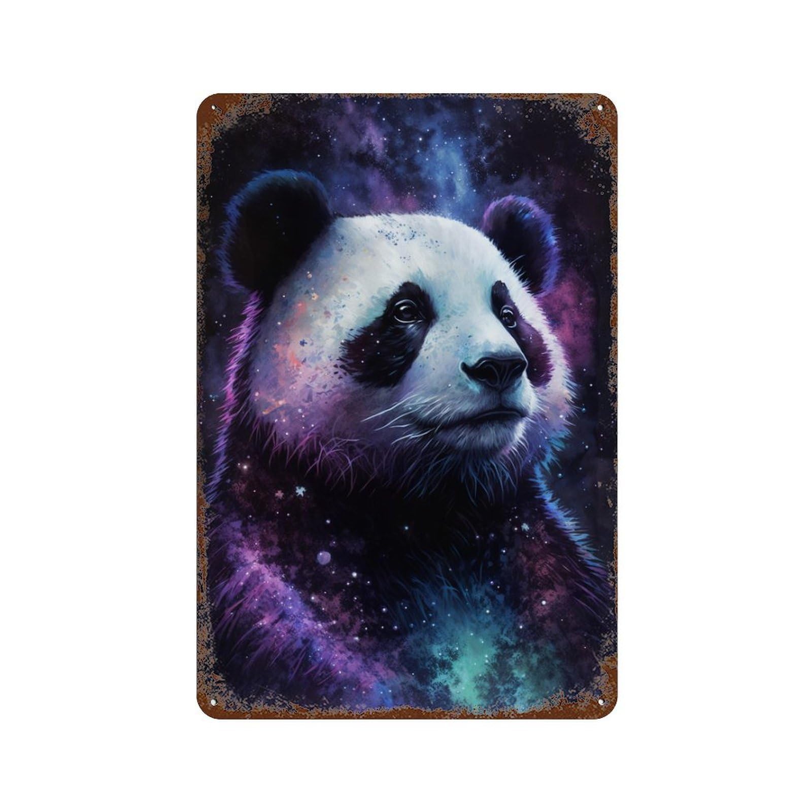 Garage Style Cosmic Panda Art Print-4 Decorative Tin Sign 11.8"x7.9", Shabby Chic Decor for Bar And Workshop
