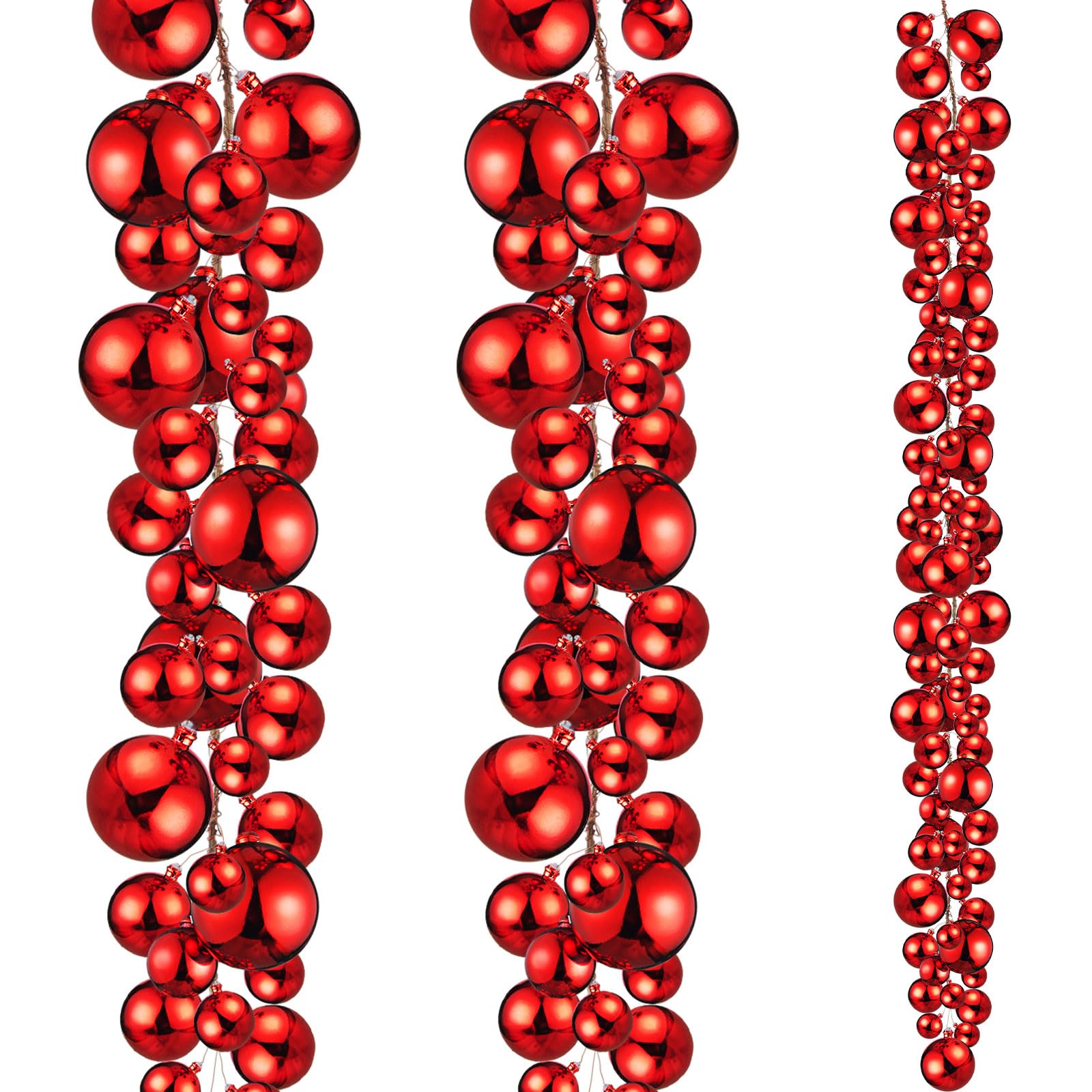 2 Pcs 6 ft Christmas Ball Ornament Garland, Red