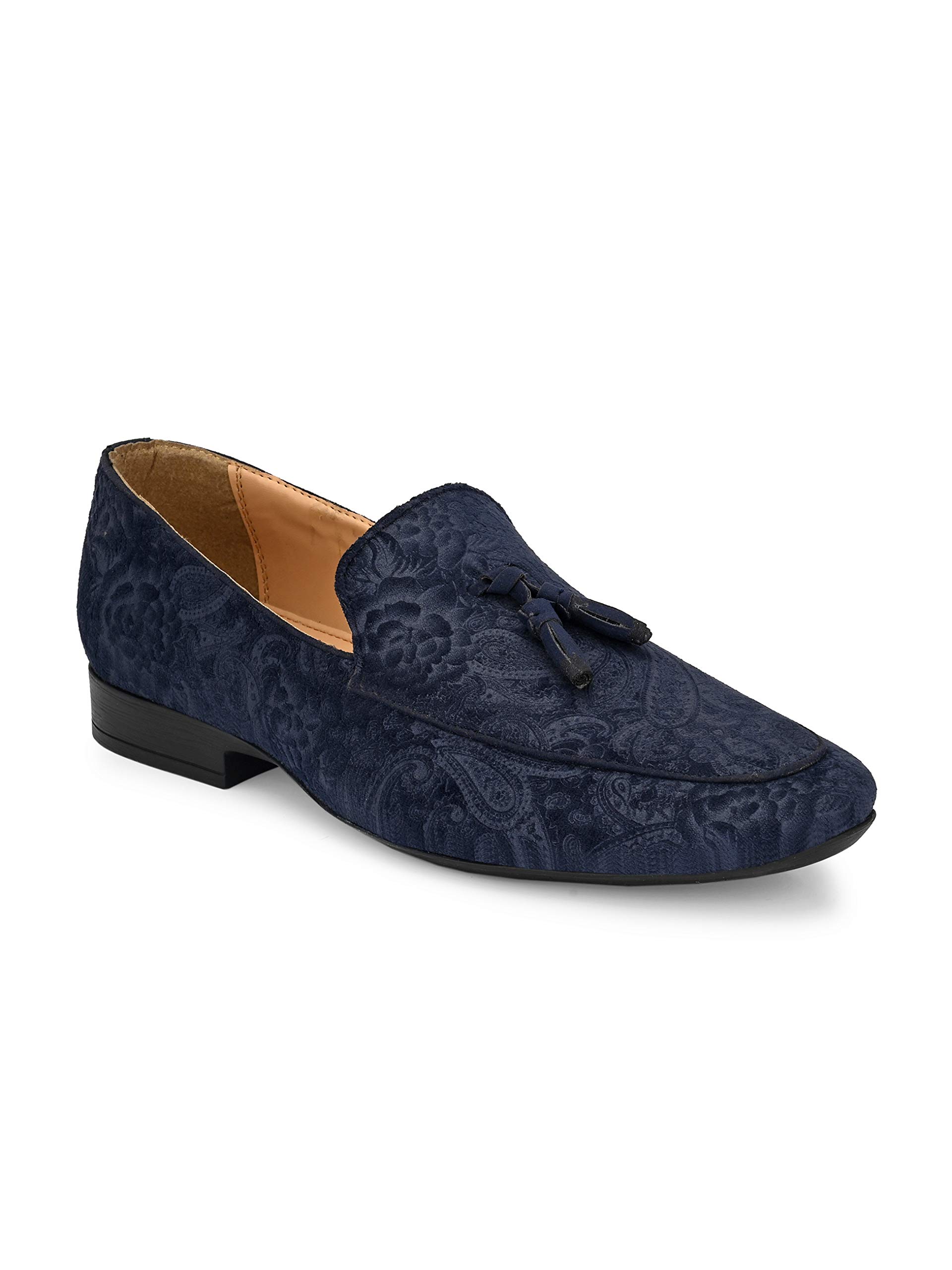San Frissco Mens Loafers Casual Slip On Shoes with Floral Woven Embroidered Tassel Design Soft Cushioned Footbed with TPR Sole Comfortable Lightweight Flexible for Party and Office - 10 (Blue) (B0D9B7N3D8) Amazon Price History, Amazon Price Tracker