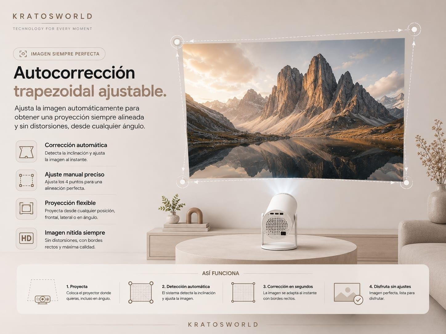 Mini Proyector Portátil Android 14 con Apps Integradas, Soporte 4K, Auto Keystone, Rotación 180°, WiFi y Bluetooth, Duplicación de Pantalla, Compatible con iOS, Android, HDMI y USB