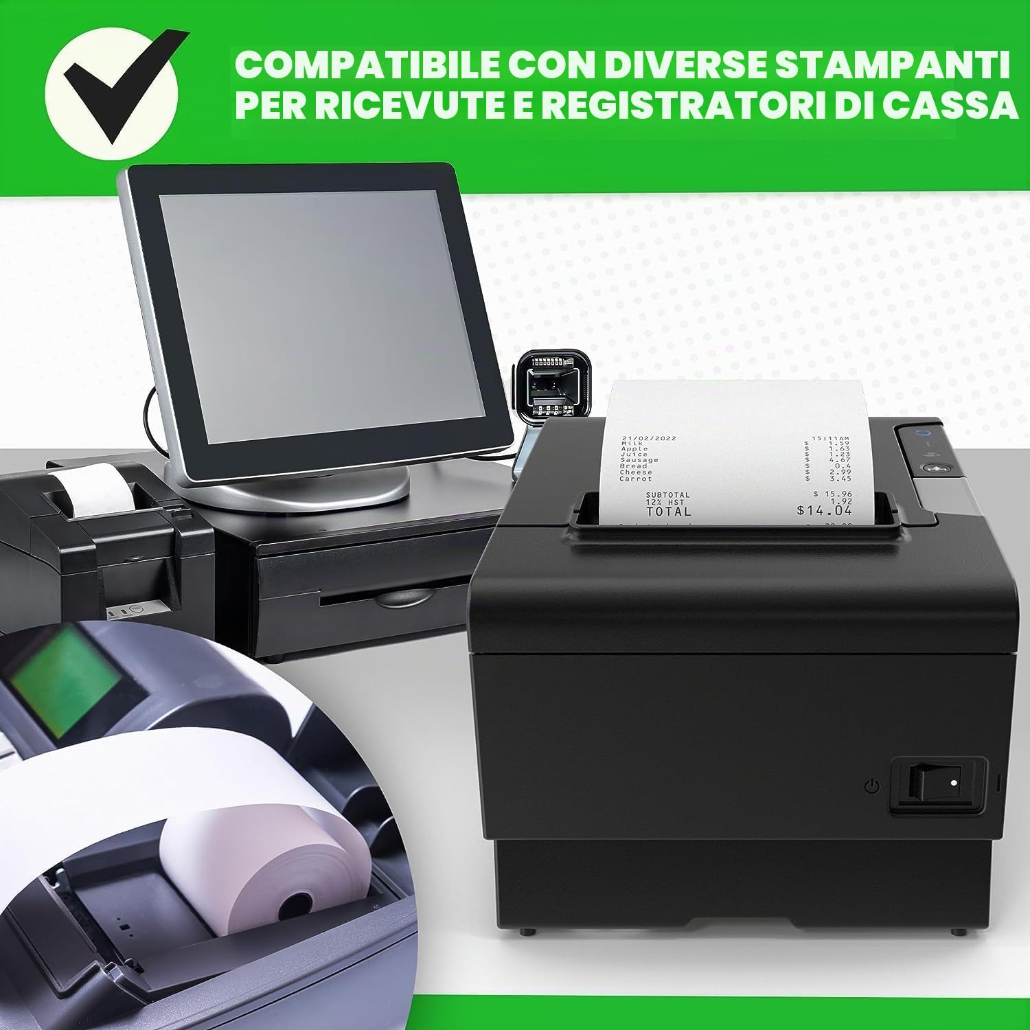V1 Trade Rotolini POS 80mm x 80m x 12mm (48 Pezzi) – Rotoli Carta Termica per Registratore di Cassa – Rotolo POS 80 mm x 80 m – Carta 42 g/m2 per Stampante Scontrini