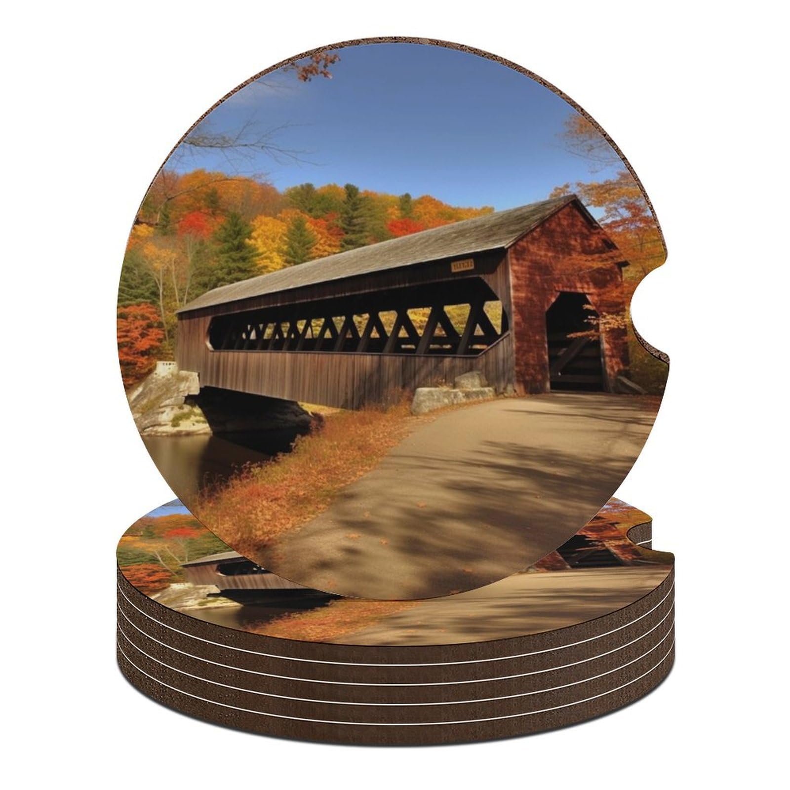 Tapis de porte-gobelet voiture Albany dessous de verre motif pont couvert pour trajets