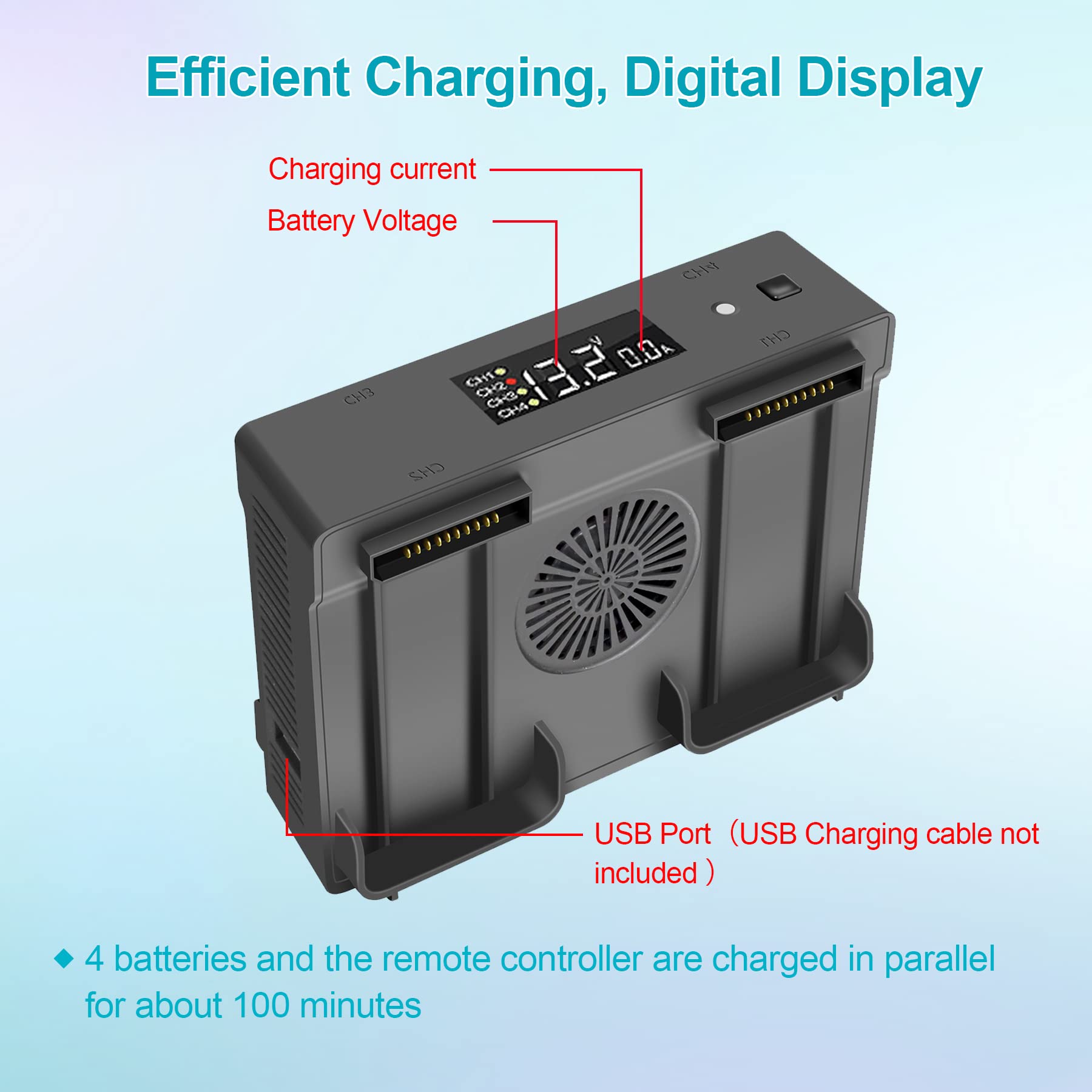 Caricabatterie da muro e da auto per DJI Air 2S, Mavic Air 2 Drone, 5 in 1 Caricatore,Ricarica 4 Batterie, Stazione di Ricarica Carica Batteria Accessori