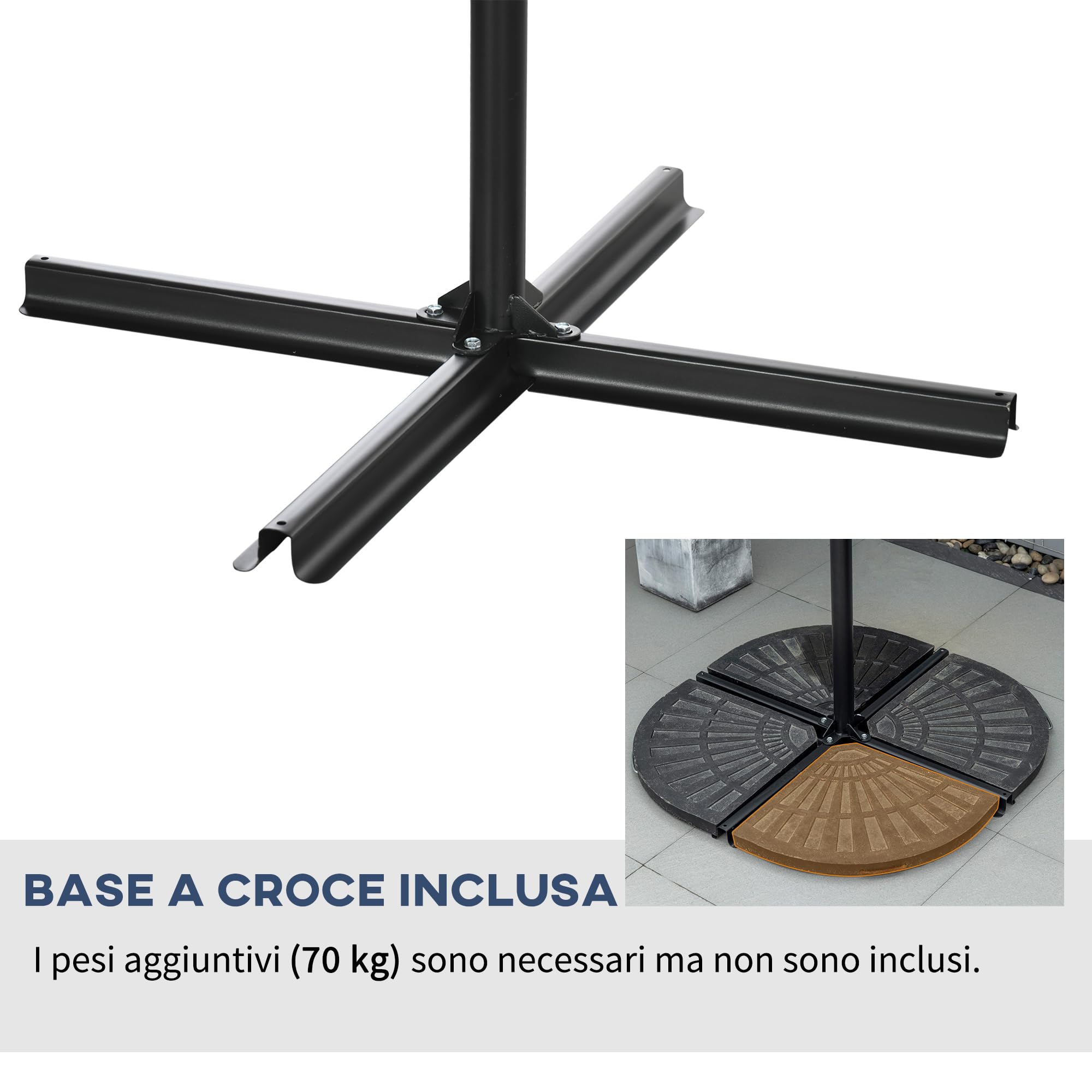 Outsunny Ombrellone da Giardino 3x2 m Base a Croce Apertura a Manovella Presa d'Aria Metallo Poliestere