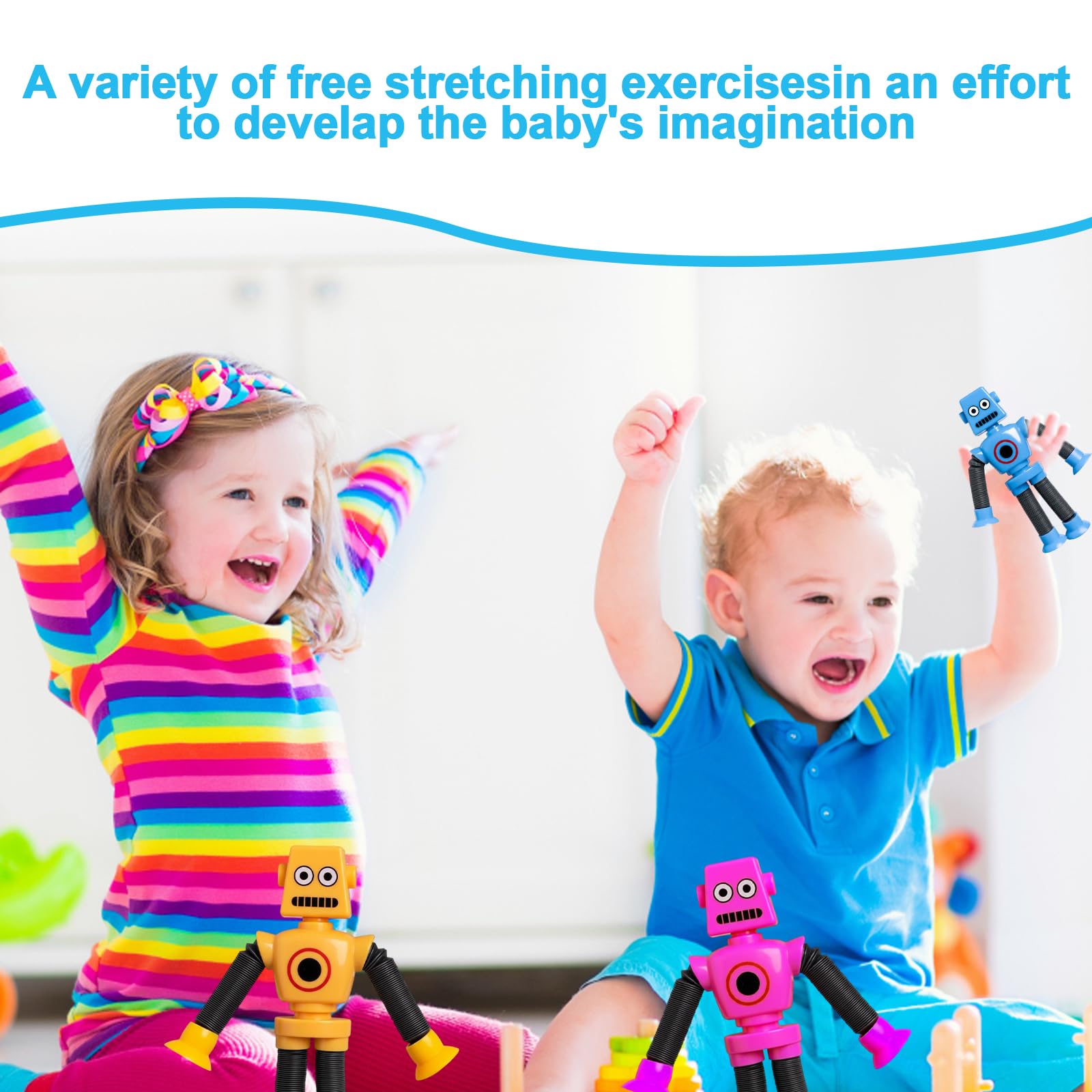 Stretchy Robot Fidget Toys 4 Pack, Telescopic Pop Tubes with Suction Cups, Sensory Toys for Kids & Adults, Autism Travel Toys - Image 4