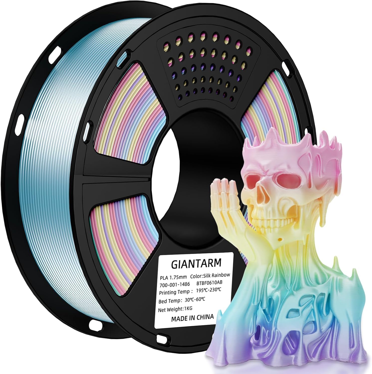 GIANTARM 3D Printer Filament Silk PLA,1.75mm Gradient Rainbow PLA Color Changing Filament with Vacuum Packaging,1kg (2.2lbs) Spool,Dimensional Accuracy +/- 0.02 mm