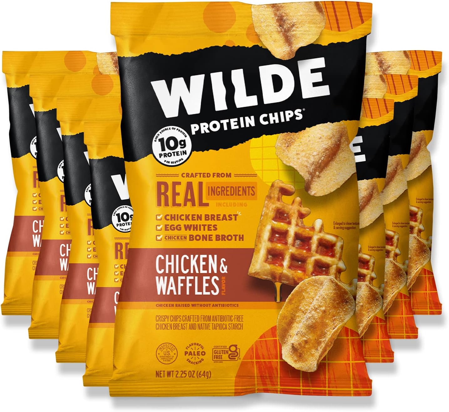 WILDE Chicken & Waffles Protein Chips, Thin and Crispy, High Protein, Keto, Made with Real Ingredients, 2.25oz Bags (Pack of 8)…
