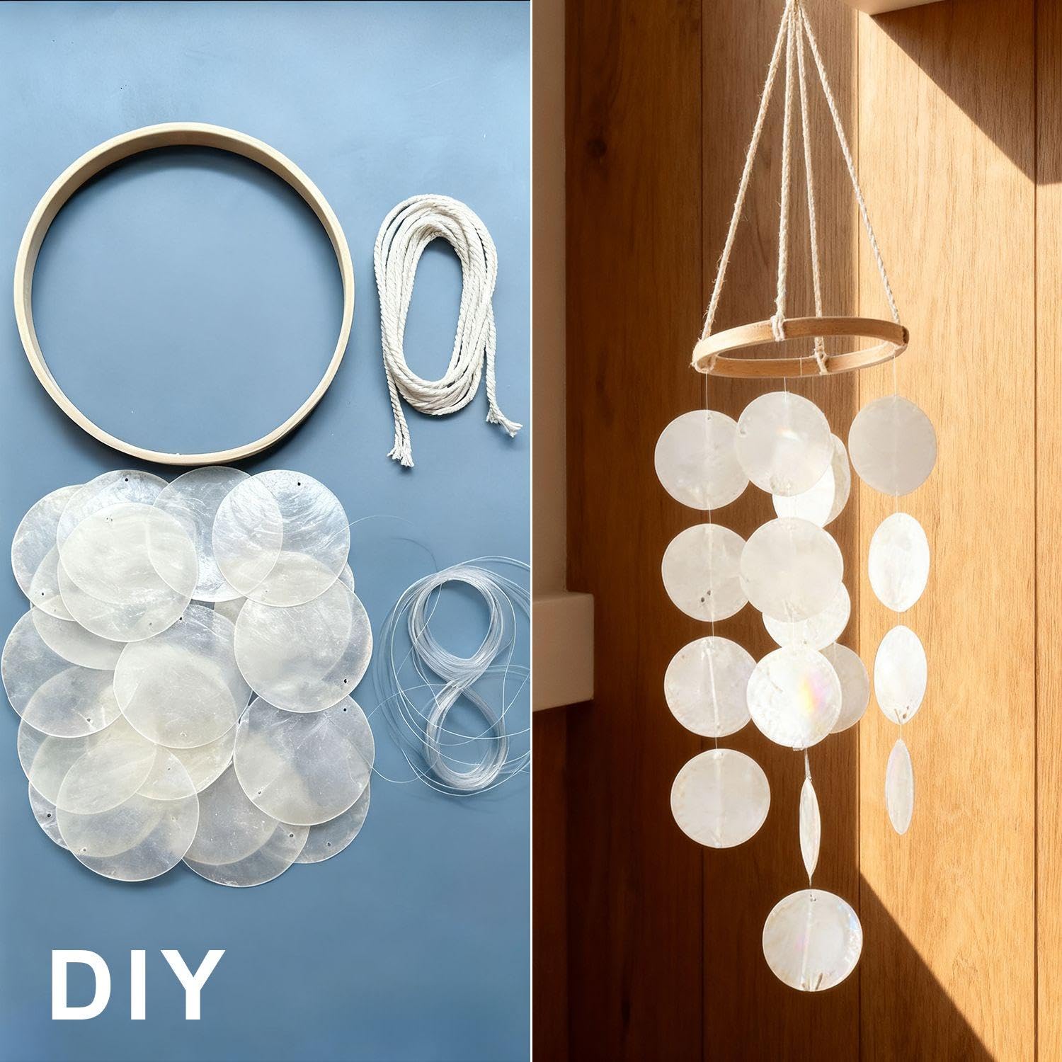 1 Bianco Shell Carillon di Vento E 8 Pezzi di Doppio Foro Shell Pezzi, Oceano Vento Decorazioni, Shell Dream Catcher, Adatto per Giardino E Cortile Decorazione.