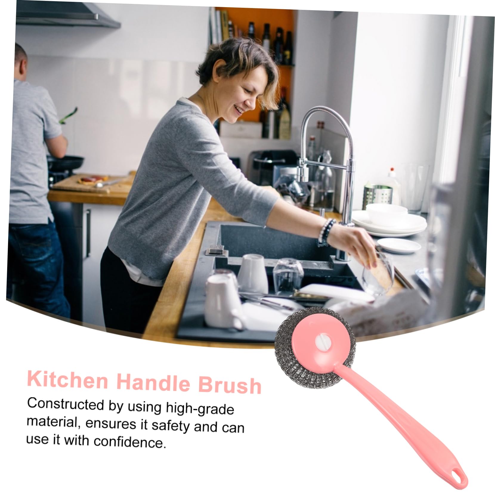 PRETYZOOM Kitchen Long Handle Cleaning Ball Brush Dish Scrubber Steel Pot Brush Pan Scrubbers for Cleaning Dishwasher