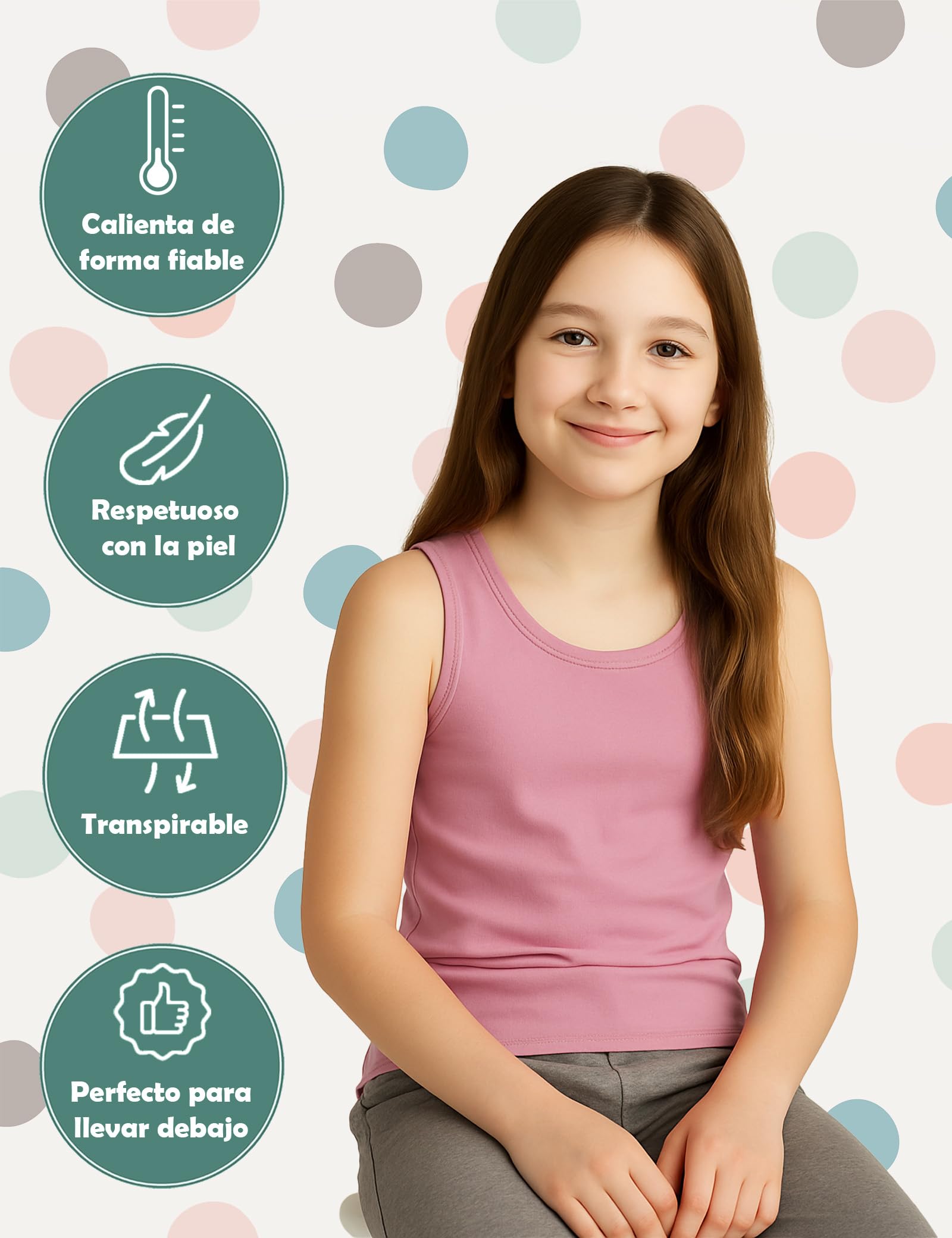 Pack de 5 Camisetas Interiores Niñas 100% Algodón Sin Mangas