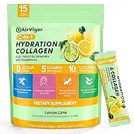 Electrolytes Powder Packets, 10G Collagen Hydration Packets, Sugar Free Daily Electrolyte Hydration Recovery Drink Mix with 5 Vitamins & Glutathione, Joint Skin Muscle Support, Keto, Lemon