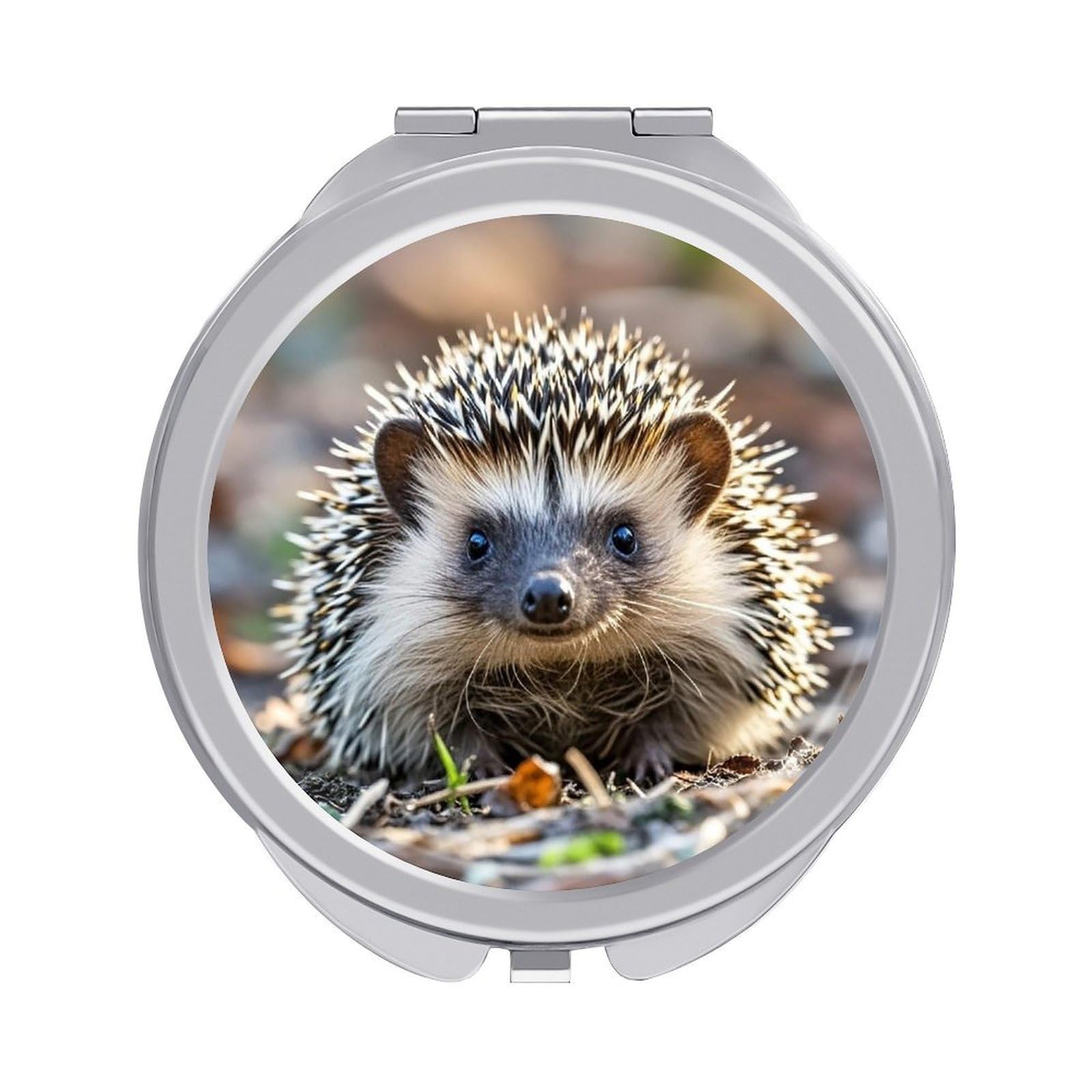 LZQPOEAS Hedgehog Travel Makeup Mirror 1X/2X Magnifying 2.4In Double Sided Metal Round Compact Mirrors Portable Mini Mirror for Purse, Pocket Folding Handheld for Women Gift
