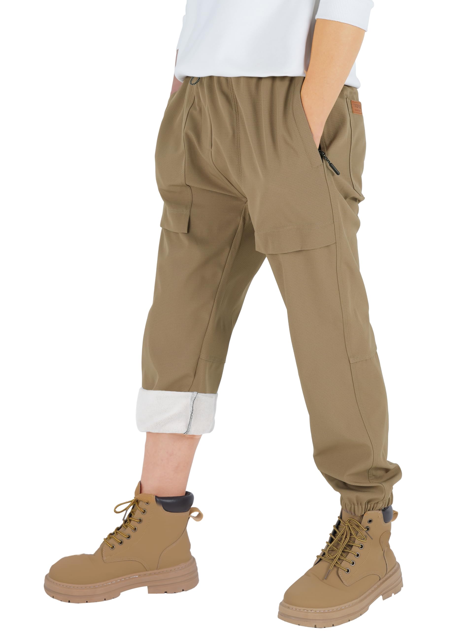 CAMLAKEE Waterdichte wandelbroek voor kinderen, gevoerde broek, thermobroek, softshellbroek voor jongens, Grijs fleece, 134-140