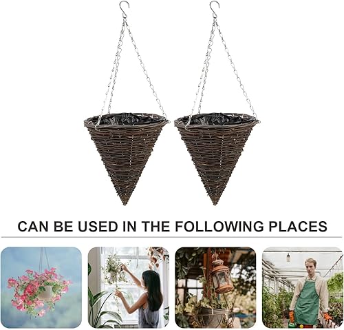Miniatura 8 de Vaguelly 2 macetas colgantes de cono de 10.6 pulgadas, con forro y cadena