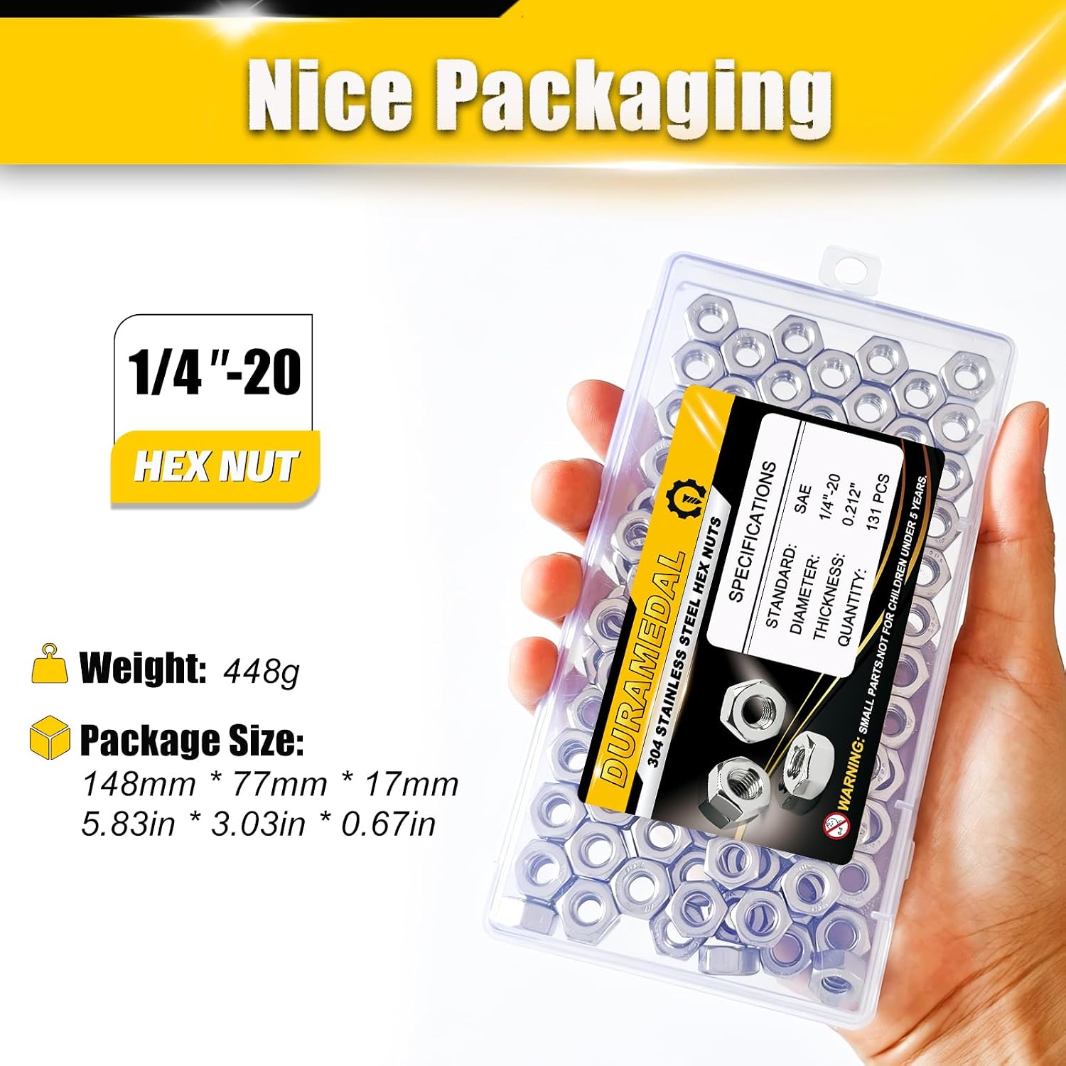 1/4-20 UNC Hex Nuts 131Pcs 304 Stainless Steel A2-70 Rustproof image 3